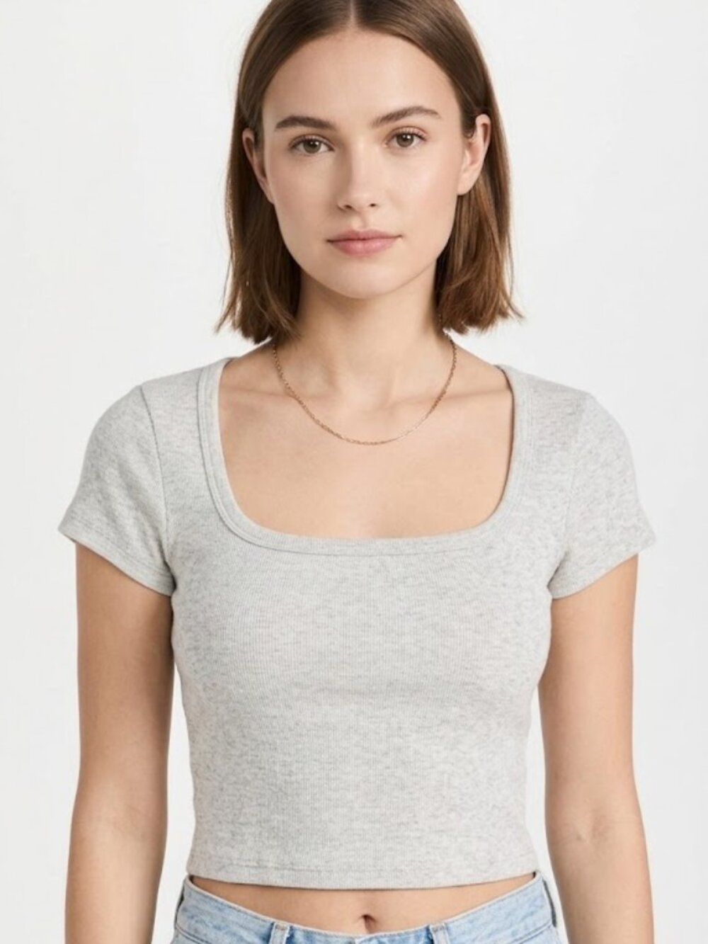 *3 FOR $9* Shein Crop Short Sleeve Ribbed Rib Heathered Grey Cropped Top Tee 6 M